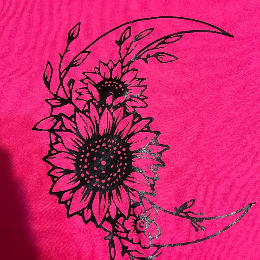 Pink Graphic Tee with Floral Moon Design